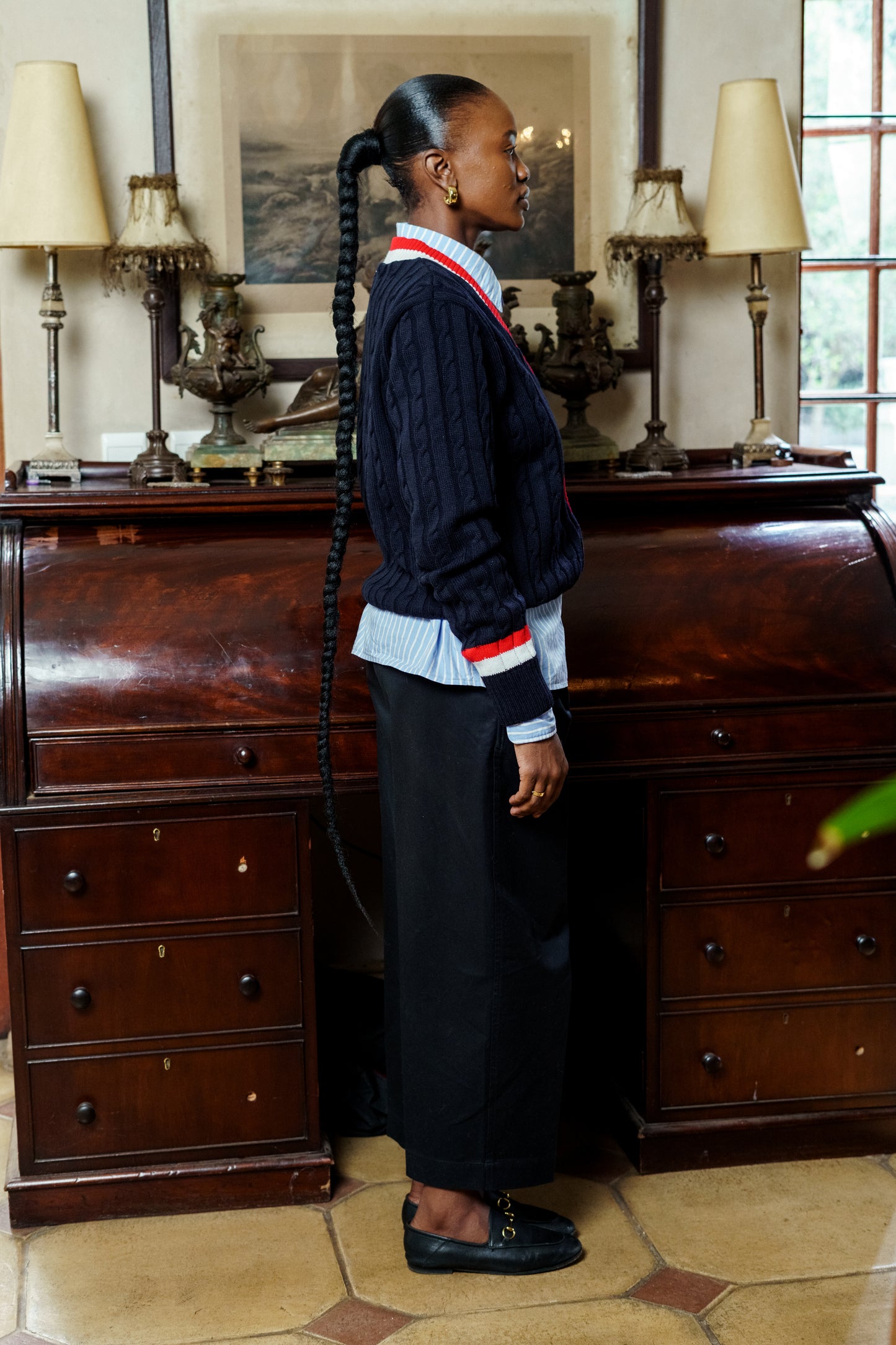 NAVY TENNIS CARDIGAN