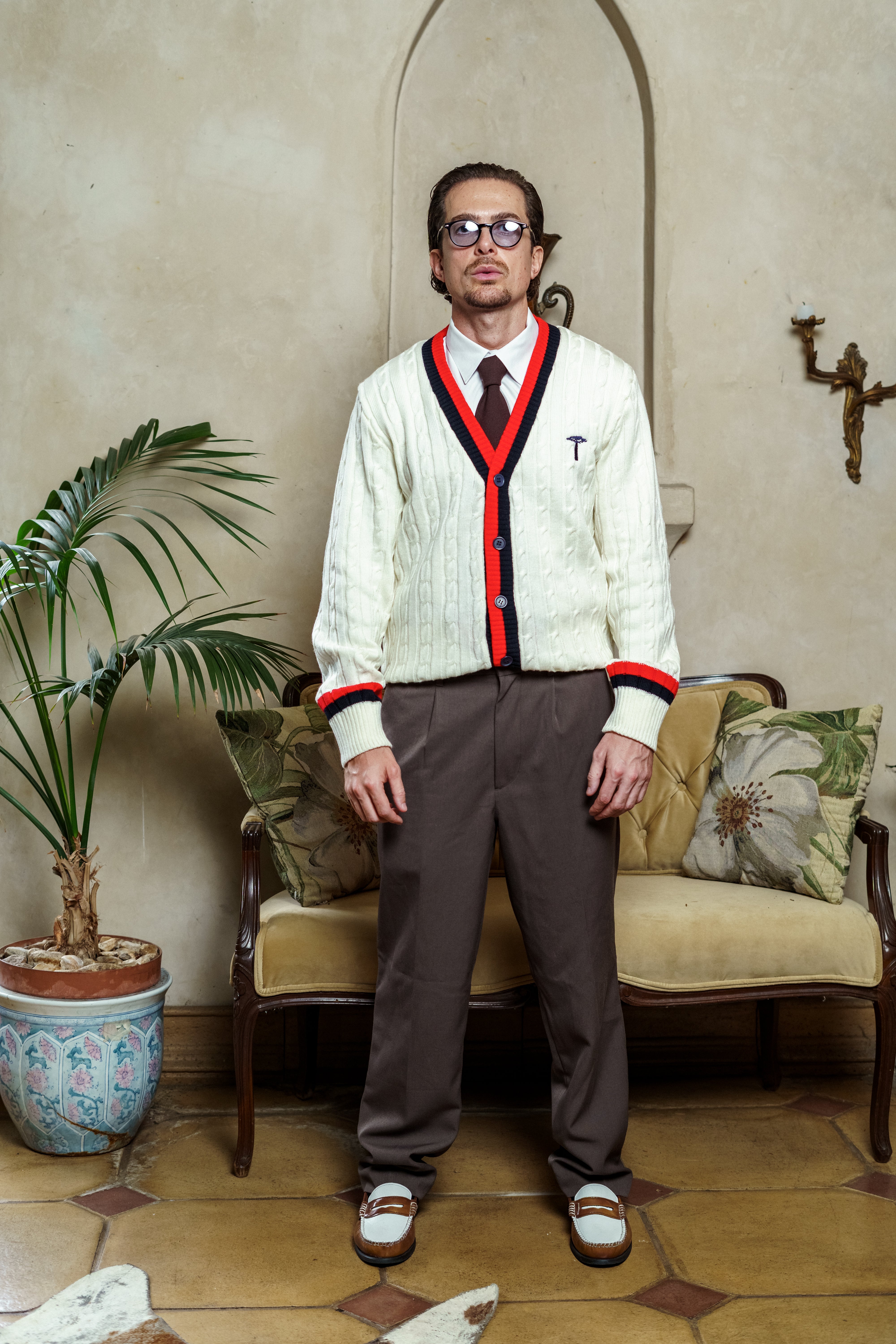 Garment 03: Cream, Red and Blue Tennis Cardigan – Bakari Menswear